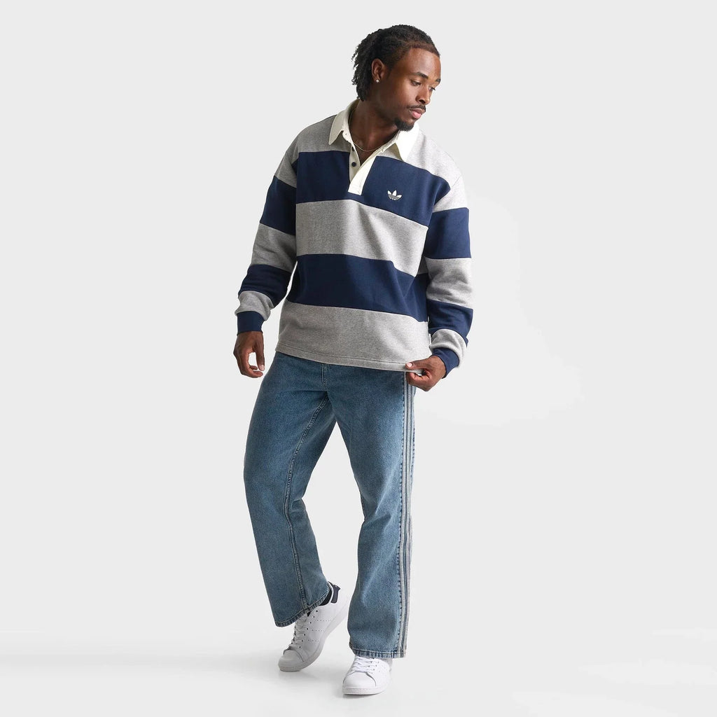 Men's Oversized Colorblock Striped Rugby Shirt