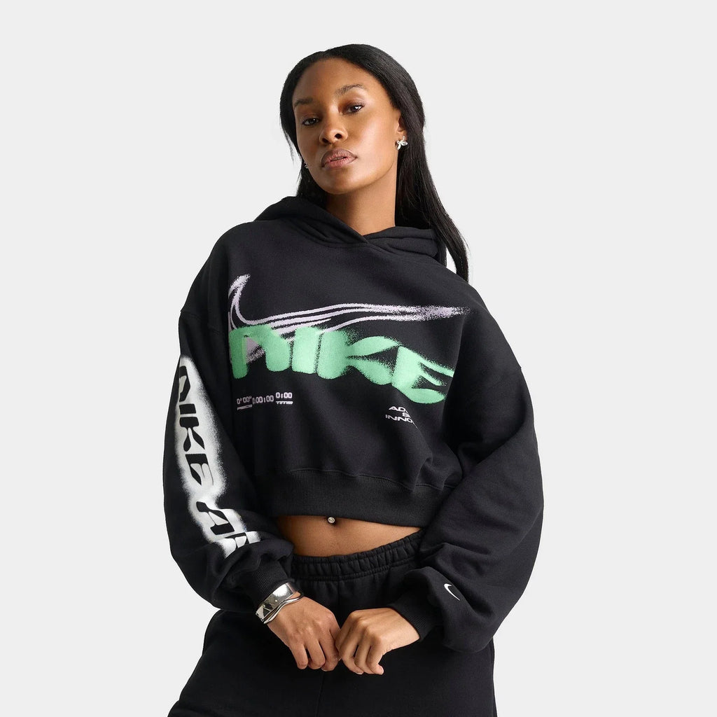 Women's Cropped Cotton-Blend Fleece Hoodie