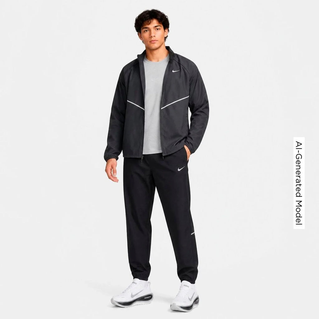 Men's Packable Water-Repellent Running Jacket - Black