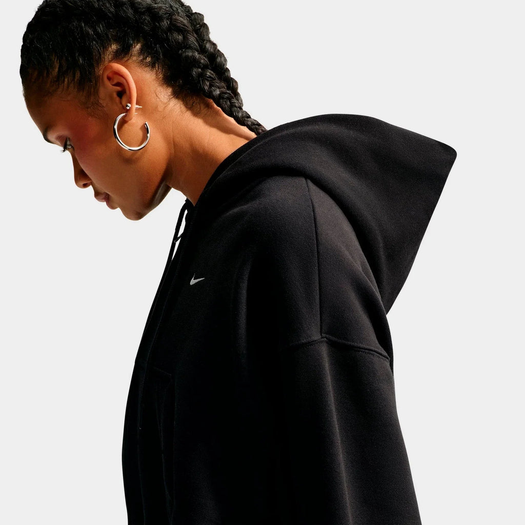 Women's Oversized Cropped Fleece Zip Hoodie - Black