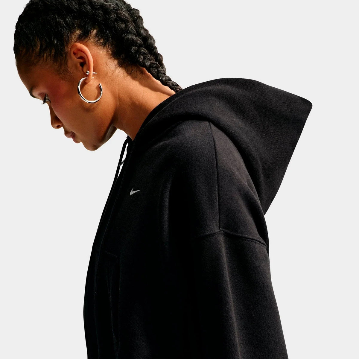 Women's Oversized Cropped Fleece Zip Hoodie - Black