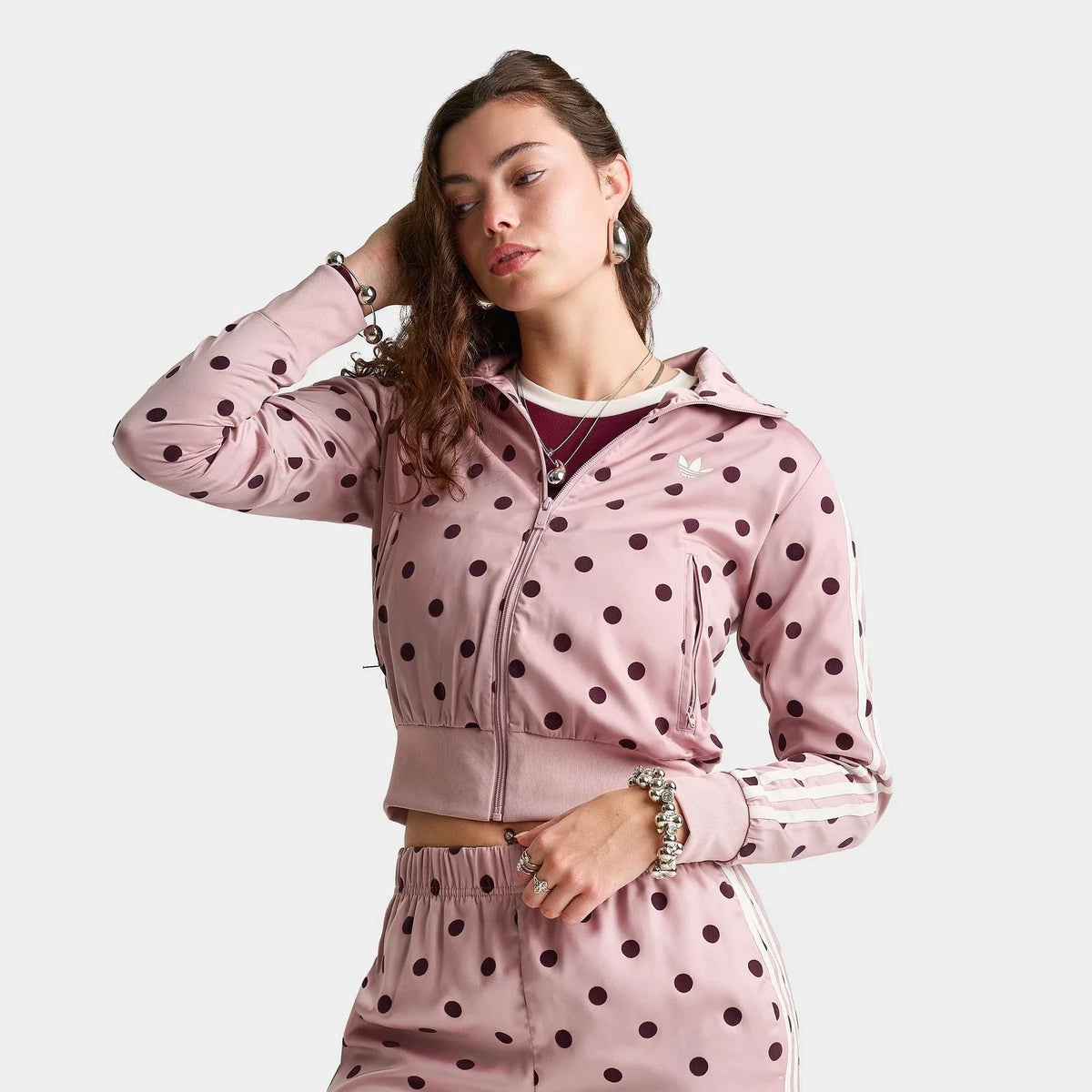 Women's Polka Dot Satin Full-Zip Track Jacket