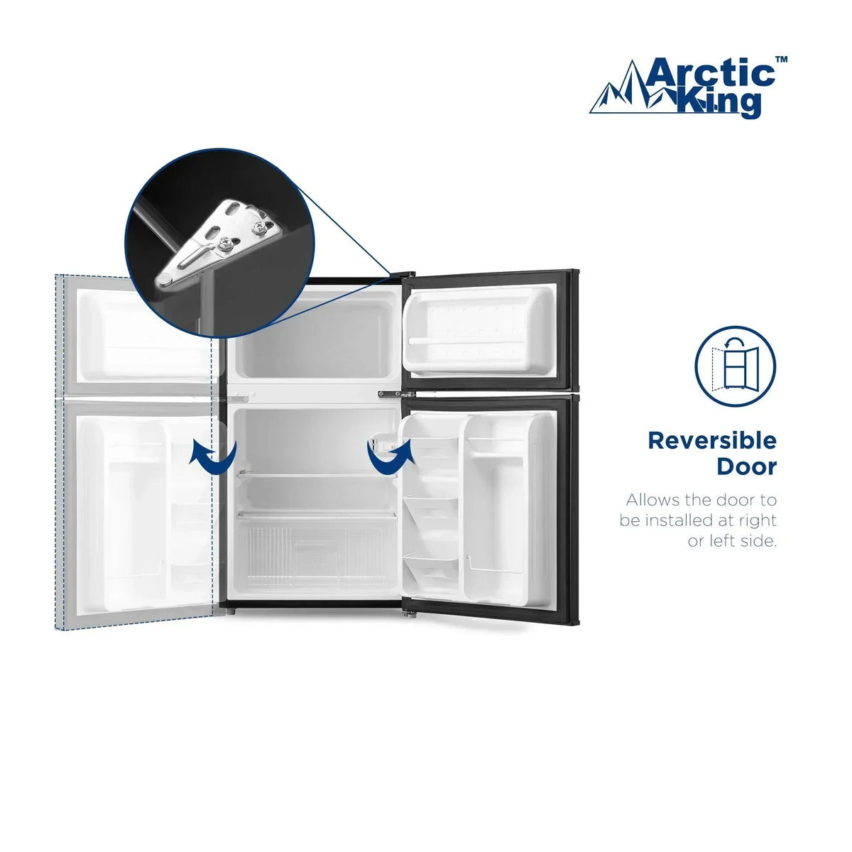 Arctic King Two-Door Mini Fridge With Freezer, 3.2 Cu. Ft., Stainless Steel