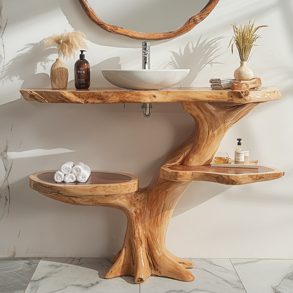 Live Edge Wood Floating Bathroom Vanity Counter Shelf - view 8