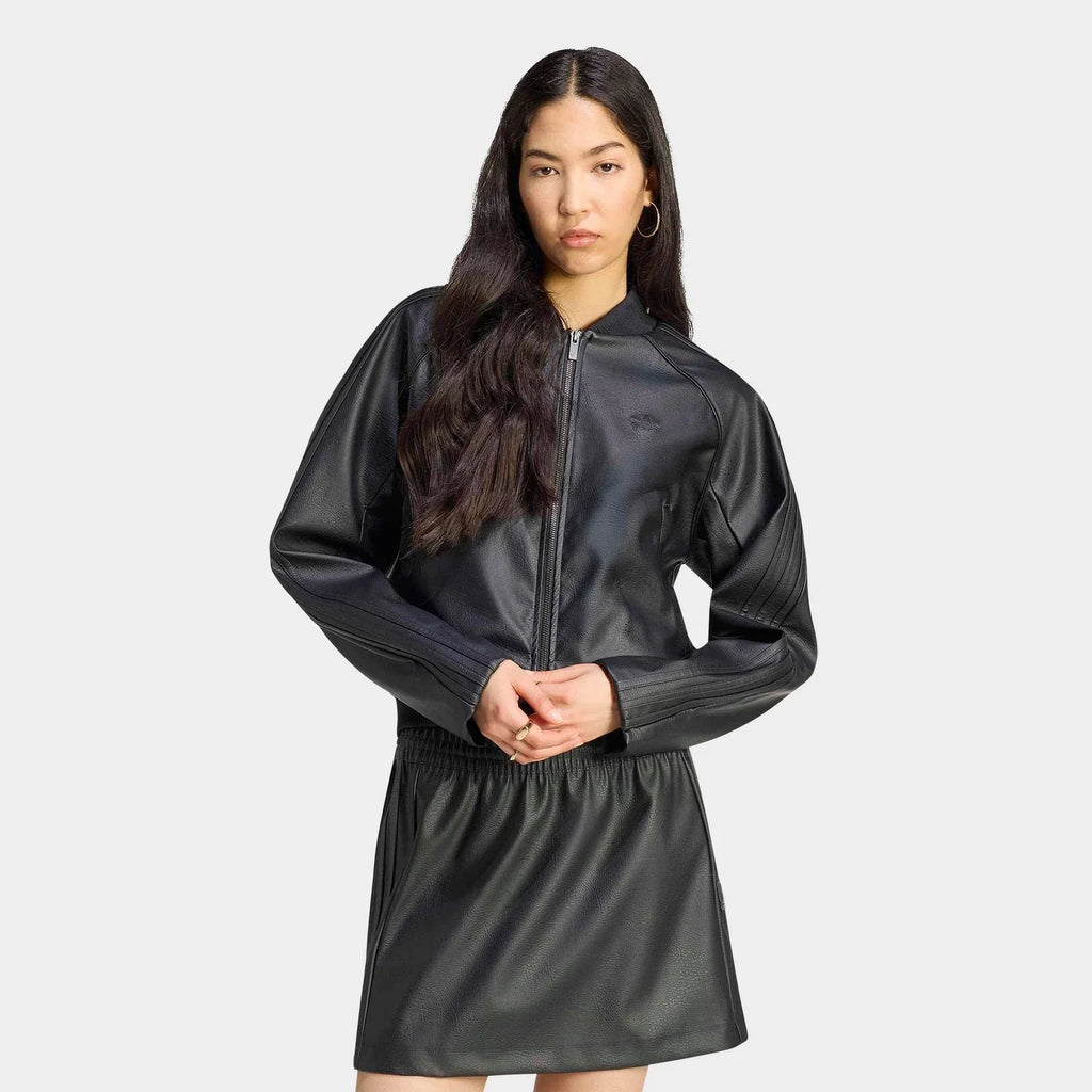 Women's Faux Leather Full-Zip Track Jacket
