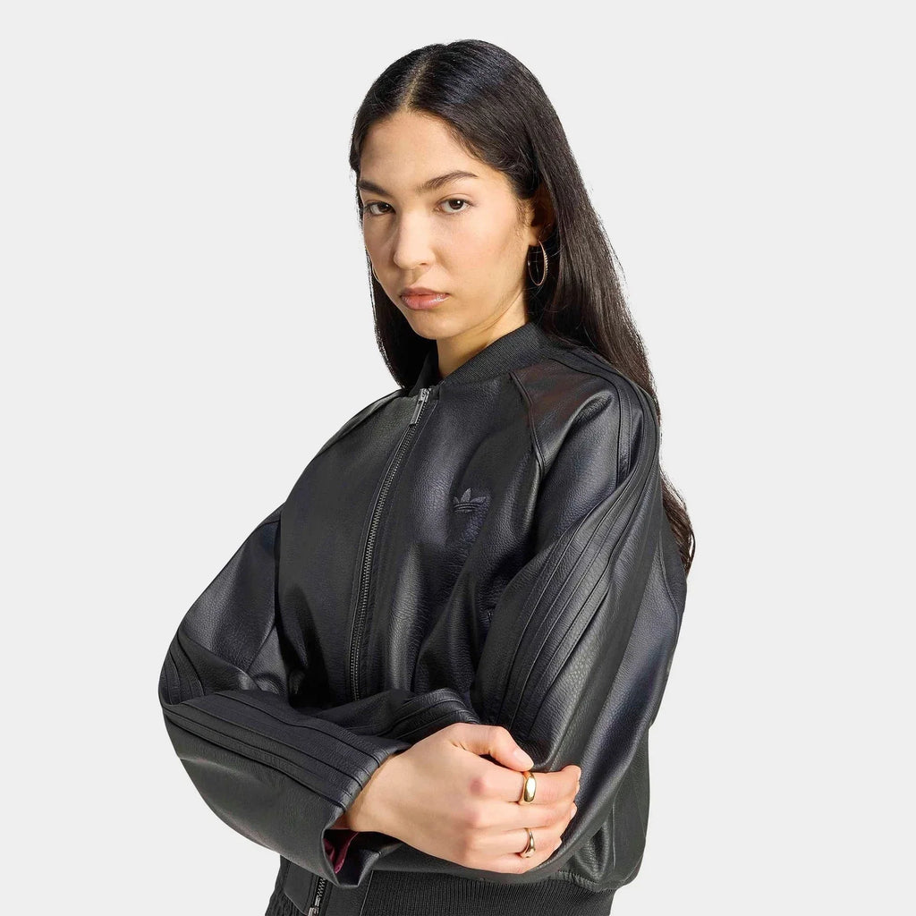 Women's Faux Leather Full-Zip Track Jacket