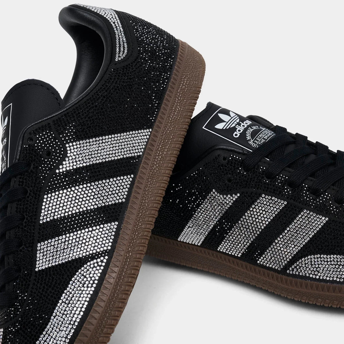 Women's Rhinestone Leather Sneakers - Black