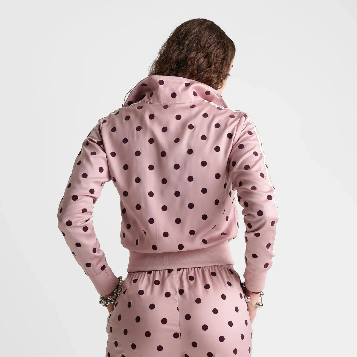 Women's Polka Dot Satin Full-Zip Track Jacket