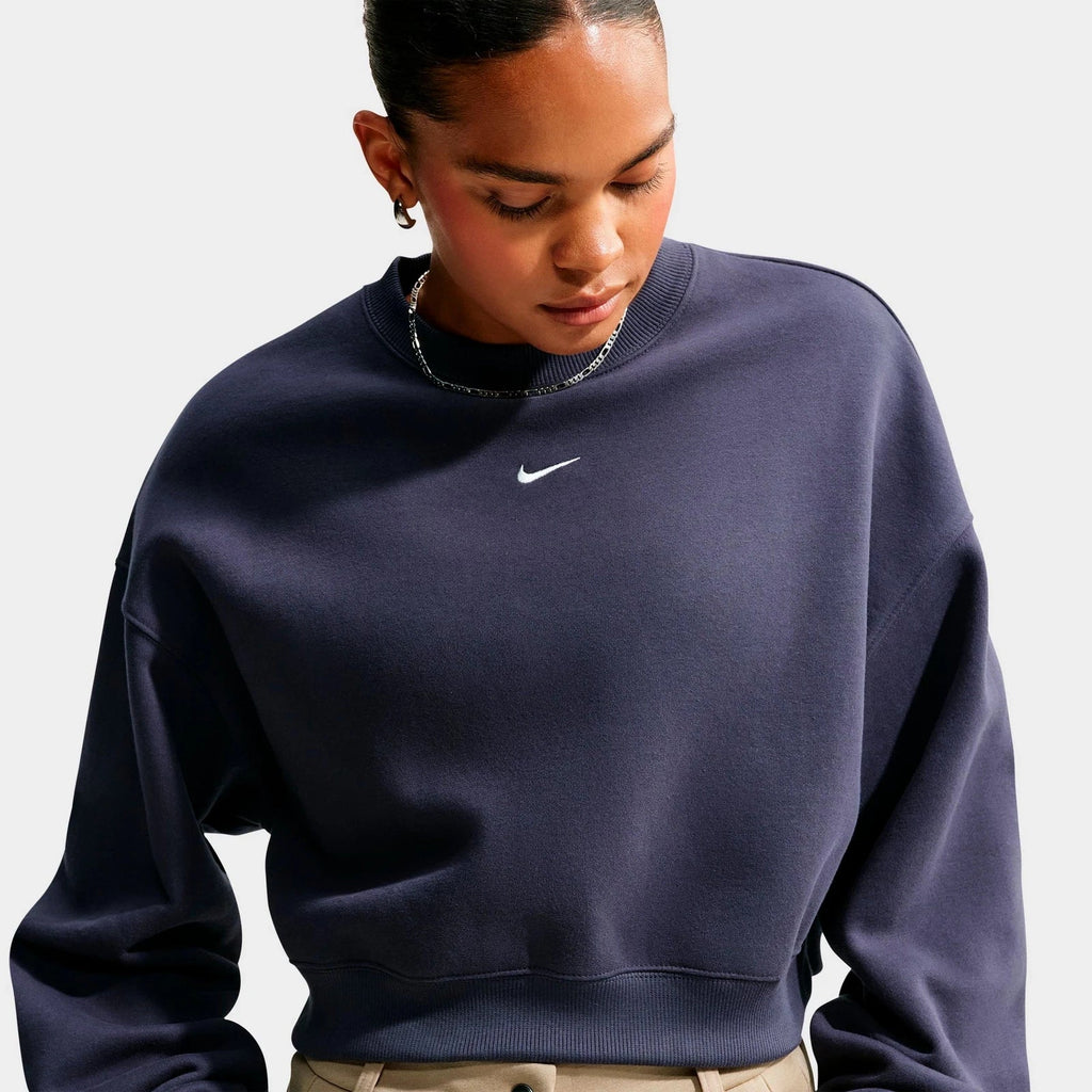 Women's Oversized Cropped Fleece Sweatshirt - Black