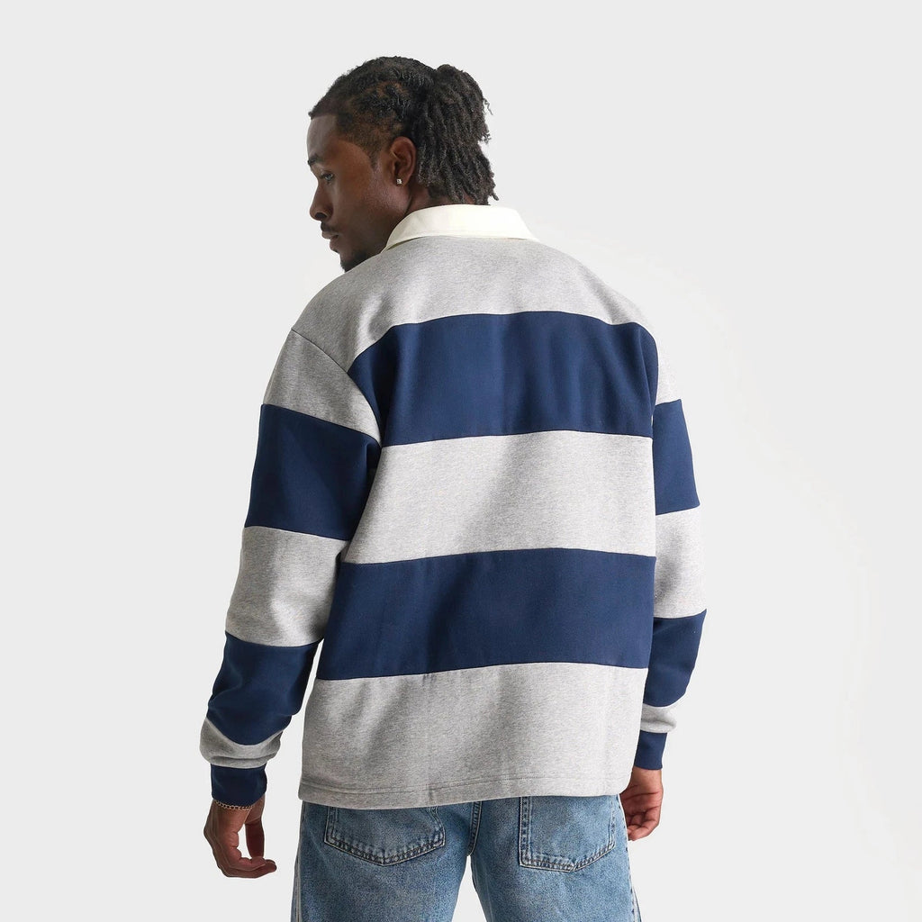 Men's Oversized Colorblock Striped Rugby Shirt