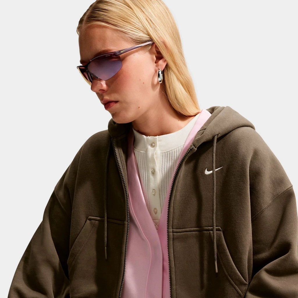 Women's Oversized Cropped Fleece Zip Hoodie - Brown