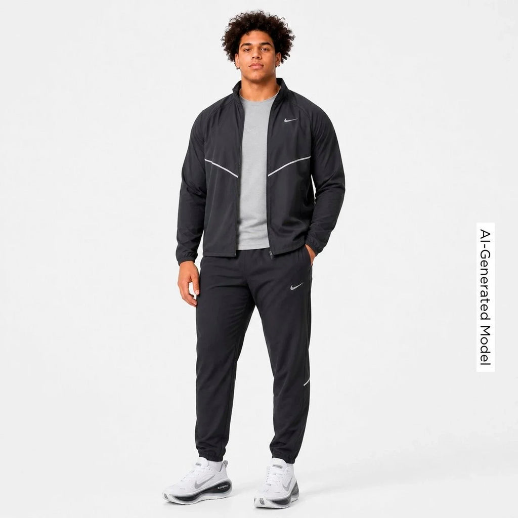 Men's Packable Water-Repellent Running Jacket - Black