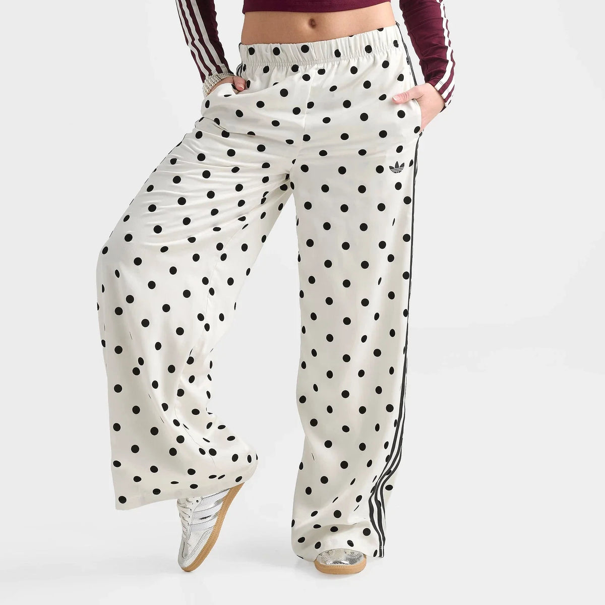Women's Polka Dot Satin Wide-Leg Pants