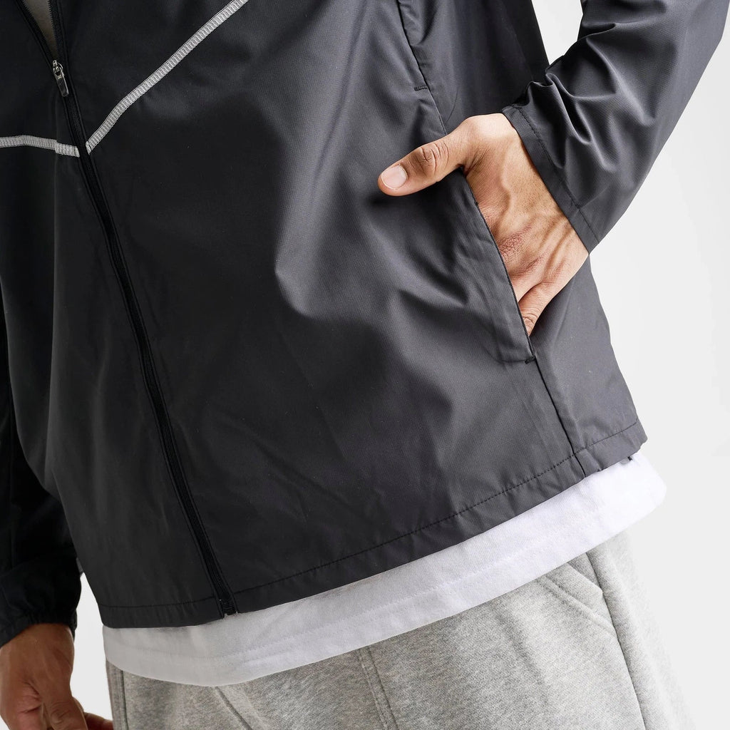 Men's Packable Water-Repellent Running Jacket - Black