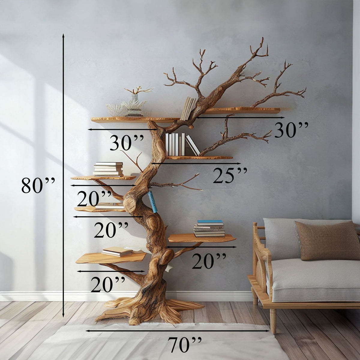 Live Edge Tree Branch Floating Bookshelf for Nursery Walls - view 3