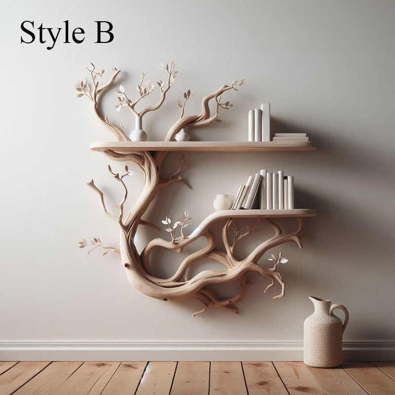 Driftwood Tree Branch Floating Wall Shelf for Books and Plants in Natural finish