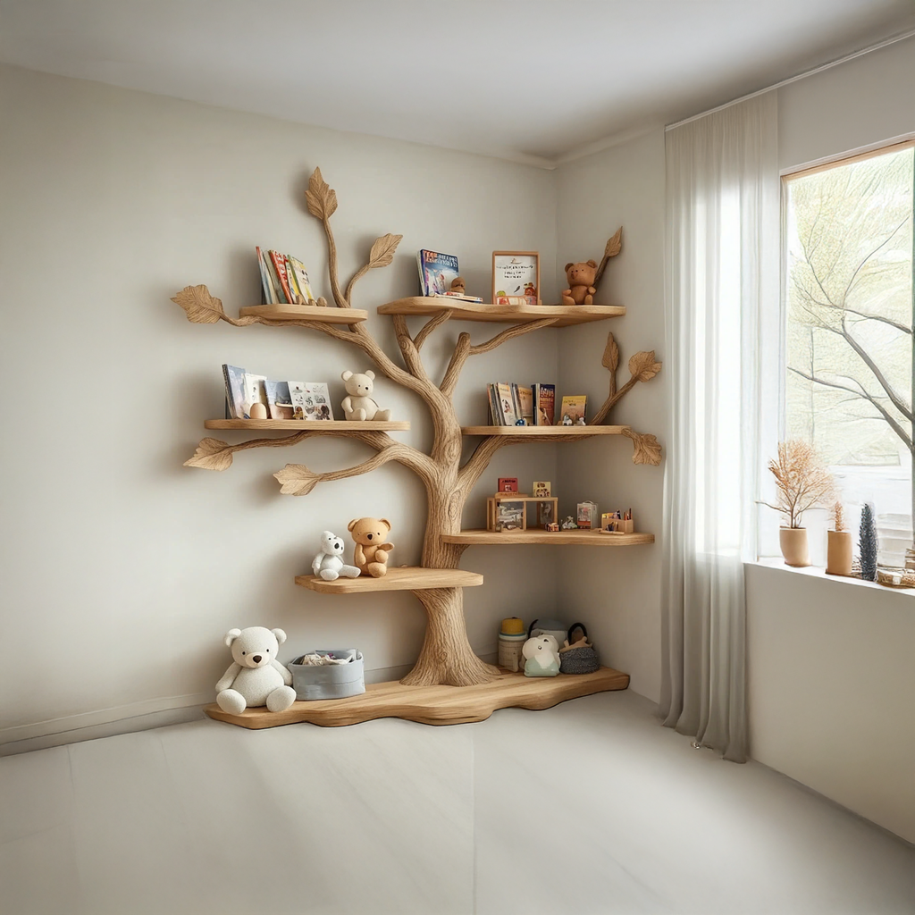 Handmade Natural Wood Tree Bookshelf for Kids and Baby Room